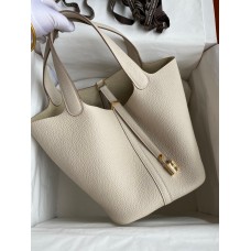 Hermes Picotin Lock 22 Handmade Bag in Craie Clemence Leather Hermes Picotin Lock 22 Handmade Bag in Craie Clemence Leather