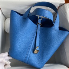 Hermes Picotin Lock 22 Handmade Bag in Mykonos Clemence Leather Hermes Picotin Lock 22 Handmade Bag in Mykonos Clemence Leather