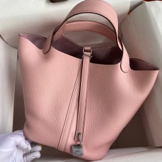 Hermes Picotin Lock 22 Handmade Bag in Pink Clemence Leather Hermes Picotin Lock 22 Handmade Bag in Pink Clemence Leather