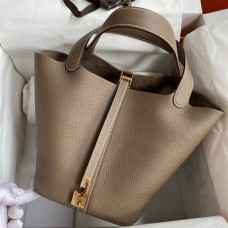 Hermes Picotin Lock 22 Handmade Bag in Taupe Clemence Leather Hermes Picotin Lock 22 Handmade Bag in Taupe Clemence Leather