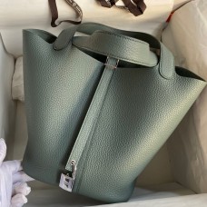 Hermes Picotin Lock 22 Handmade Bag in Vert Amande Clemence Leather Hermes Picotin Lock 22 Handmade Bag in Vert Amande Clemence Leather