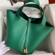 Hermes Picotin Lock 22 Handmade Bag in Vert Vertigo Clemence Leather Hermes Picotin Lock 22 Handmade Bag in Vert Vertigo Clemence Leather