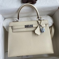 Hermes Kelly Sellier 25 Handmade Bag In Nata Epsom Calfskin Hermes Kelly Sellier 25 Handmade Bag In Nata Epsom Calfskin