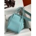 Hermes Lindy 30 Handmade Bag In Blue Atoll Clemence Leather Hermes Lindy 30 Handmade Bag In Blue Atoll Clemence Leather
