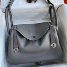Hermes Lindy 30 Handmade Bag In Grey Swift Calfskin Hermes Lindy 30 Handmade Bag In Grey Swift Calfskin