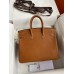 Hermes Birkin 25 Retourne Handmade Bag In Gold Barenia Calfskin Hermes Birkin 25 Retourne Handmade Bag In Gold Barenia Calfskin