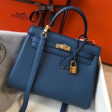 Hermes Kelly 25cm Retourne Bag In Agate Blue Clemence Leather Hermes Kelly 25cm Retourne Bag In Agate Blue Clemence Leather