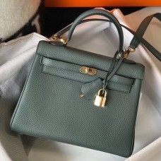 Hermes Kelly 25cm Retourne Bag In Vert Amande Clemence Leather Hermes Kelly 25cm Retourne Bag In Vert Amande Clemence Leather