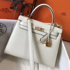 Hermes Kelly 25cm Sellier Bag In White Epsom Leather Hermes Kelly 25cm Sellier Bag In White Epsom Leather