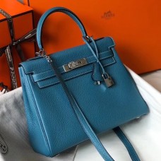 Hermes Kelly 25cm Retourne Bag In Blue Jean Clemence Leather Hermes Kelly 25cm Retourne Bag In Blue Jean Clemence Leather