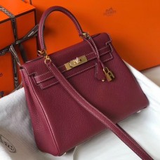 Hermes Kelly 25cm Retourne Bag In Bordeaux Clemence Leather Hermes Kelly 25cm Retourne Bag In Bordeaux Clemence Leather