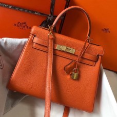 Hermes Kelly 25cm Retourne Bag In Orange Clemence Leather Hermes Kelly 25cm Retourne Bag In Orange Clemence Leather