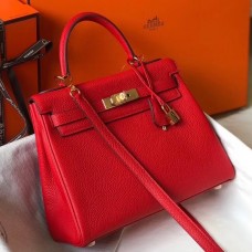 Hermes Kelly 25cm Retourne Bag In Red Clemence Leather Hermes Kelly 25cm Retourne Bag In Red Clemence Leather