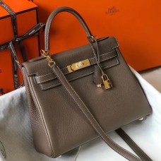 Hermes Kelly 25cm Retourne Bag In Taupe Clemence Leather Hermes Kelly 25cm Retourne Bag In Taupe Clemence Leather