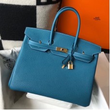 Hermes Birkin 35cm Bag In Blue Jean Clemence Leather GHW Hermes Birkin 35cm Bag In Blue Jean Clemence Leather GHW