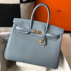 Hermes Birkin 35cm Bag In Blue Lin Clemence Leather GHW Hermes Birkin 35cm Bag In Blue Lin Clemence Leather GHW