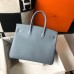 Hermes Birkin 35cm Bag In Blue Lin Clemence Leather GHW Hermes Birkin 35cm Bag In Blue Lin Clemence Leather GHW