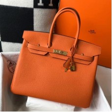 Hermes Birkin 35cm Bag In Orange Clemence Leather GHW Hermes Birkin 35cm Bag In Orange Clemence Leather GHW