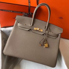 Hermes Birkin 35cm Bag In Gris Tourterelle Clemence Leather GHW Hermes Birkin 35cm Bag In Gris Tourterelle Clemence Leather GHW