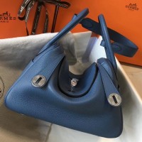 Hermes Lindy 26cm Bag In Blue Agate Clemence Leather PHW Hermes Lindy 26cm Bag In Blue Agate Clemence Leather PHW