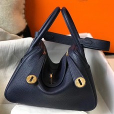 Hermes Lindy 26cm Bag In Navy Blue Clemence Leather GHW Hermes Lindy 26cm Bag In Navy Blue Clemence Leather GHW