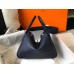 Hermes Lindy 26cm Bag In Navy Blue Clemence Leather GHW Hermes Lindy 26cm Bag In Navy Blue Clemence Leather GHW