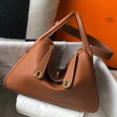 Hermes Lindy 26cm Bag In Gold Clemence Leather GHW Hermes Lindy 26cm Bag In Gold Clemence Leather GHW