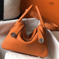 Hermes Lindy 26cm Bag In Orange Clemence Leather PHW Hermes Lindy 26cm Bag In Orange Clemence Leather PHW