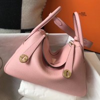 Hermes Lindy 26cm Bag In Pink Clemence Leather GHW Hermes Lindy 26cm Bag In Pink Clemence Leather GHW