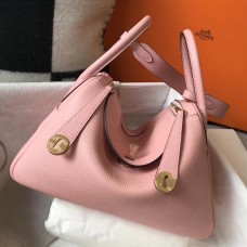 Hermes Lindy 26cm Bag In Pink Clemence Leather GHW Hermes Lindy 26cm Bag In Pink Clemence Leather GHW