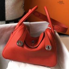 Hermes Lindy 26cm Bag In Red Clemence Leather PHW Hermes Lindy 26cm Bag In Red Clemence Leather PHW