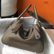 Hermes Lindy 26cm Bag In Taupe Grey Clemence Leather Hermes Lindy 26cm Bag In Taupe Grey Clemence Leather