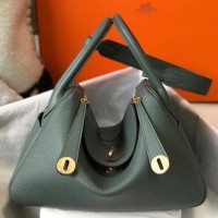 Hermes Lindy 26cm Bag In Vert Amande Clemence Leather GHW Hermes Lindy 26cm Bag In Vert Amande Clemence Leather GHW