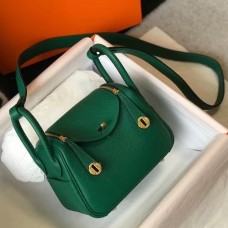 Hermes Lindy Mini Bag In Green Clemence Leather GHW Hermes Lindy Mini Bag In Green Clemence Leather GHW
