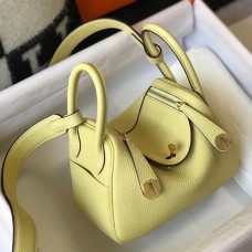 Hermes Lindy Mini Bag In Jaune Poussin Clemence Leather GHW Hermes Lindy Mini Bag In Jaune Poussin Clemence Leather GHW