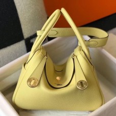 Hermes Lindy 26cm Bag In Jaune Poussin Clemence Leather GHW Hermes Lindy 26cm Bag In Jaune Poussin Clemence Leather GHW