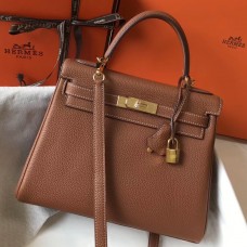 Hermes Kelly 28cm Bag In Gold Clemence Leather GHW Hermes Kelly 28cm Bag In Gold Clemence Leather GHW