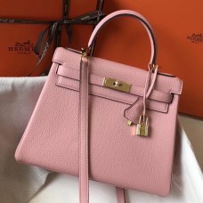 Hermes Kelly 28cm Bag In Pink Clemence Leather GHW Hermes Kelly 28cm Bag In Pink Clemence Leather GHW