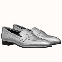 Hermes Paris Loafers In Silver Metallic Goatskin Hermes Paris Loafers In Silver Metallic Goatskin
