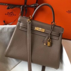 Hermes Kelly 28cm Bag In Taupe Grey Clemence Leather GHW Hermes Kelly 28cm Bag In Taupe Grey Clemence Leather GHW