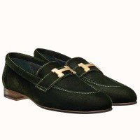 Hermes Paris Loafers In Dark Green Velvet Hermes Paris Loafers In Dark Green Velvet