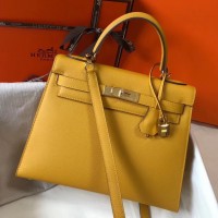 Hermes Kelly 28cm Bag In Yellow Epsom Leather GHW Hermes Kelly 28cm Bag In Yellow Epsom Leather GHW