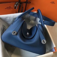 Hermes Lindy 30cm Bag In Blue Agate Clemence Leather PHW Hermes Lindy 30cm Bag In Blue Agate Clemence Leather PHW