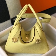 Hermes Lindy 30cm Bag In Jaune Poussin Clemence Leather GHW Hermes Lindy 30cm Bag In Jaune Poussin Clemence Leather GHW