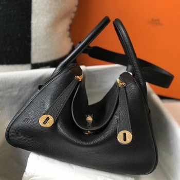 Hermes Lindy 30cm Bag In Black Clemence Leather GHW Hermes Lindy 30cm Bag In Black Clemence Leather GHW