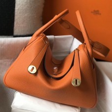Hermes Lindy 30cm Bag In Orange Clemence Leather GHW Hermes Lindy 30cm Bag In Orange Clemence Leather GHW