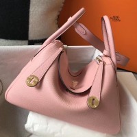 Hermes Lindy 30cm Bag In Pink Clemence Leather GHW Hermes Lindy 30cm Bag In Pink Clemence Leather GHW