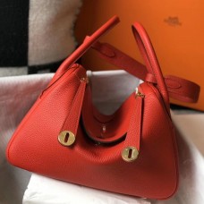 Hermes Lindy 30cm Bag In Red Clemence Leather GHW Hermes Lindy 30cm Bag In Red Clemence Leather GHW