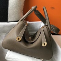 Hermes Lindy 30cm Bag In Taupe Clemence Leather GHW Hermes Lindy 30cm Bag In Taupe Clemence Leather GHW
