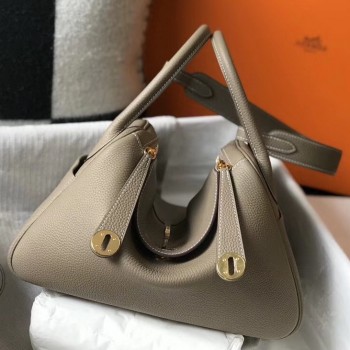 Hermes Lindy 30cm Bag In Gris Tourterelle Clemence Leather GHW Hermes Lindy 30cm Bag In Gris Tourterelle Clemence Leather GHW